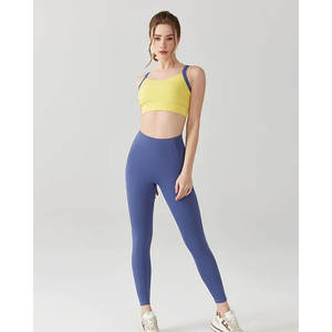 2026 trois pièces femmes couleur bloc haut court et lettre imprimé débardeur ensemble avec Leggings pour le Fitness et la course - Product Image 6