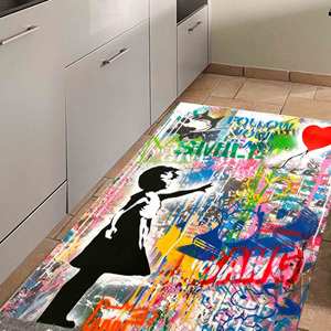 Alfombra con Estampado de Chica de Banksy Inspirada en el Graffiti: Decoración Interior de Arte Moderno, Alfombra Suave No Tejida - Product Image 5