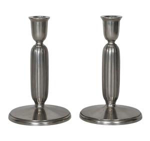 Candelabro de metal cepillado con base hexagonal y soporte de vela minimalista de tallo cónico para mesa y decoración festiva - Product Image 4