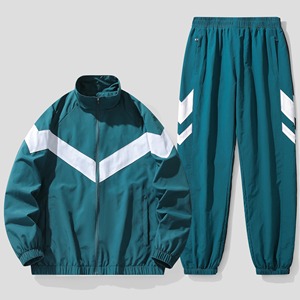 Traje deportivo con cuello levantado de otoño-invierno para hombre para correr, gimnasio, Aire libre, senderismo y pesca: chándal con capucha de lana de bloque de color - Product Image 4