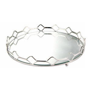 Bandeja de tocador redonda plateada de lujo con espejo, bandejas decorativas de cristal con espejo para mesa de centro, organizador de cosméticos y joyas - Product Image 1