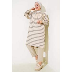 เสื้อคลุมยาวลายทางมีฮู้ดสีควัน - Product Image 4