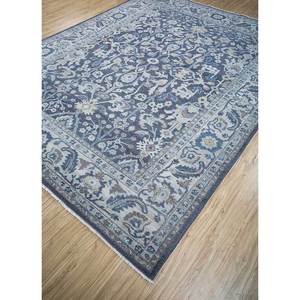 Tapis en laine noué à la main Erbe Blue, motif floral abstrait, pour la maison, le salon, le couloir, l'entrée, design puzzle rectangulaire - Product Image 2