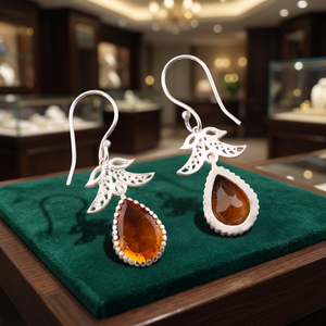Niharika Gems <b>Women</b>’s 925 Sterling Silver Bohemian Drop Earrings Geometric Pattern Citrine Bezel <b>Set</b> Handmade Dangle Earrings - Product Image 4