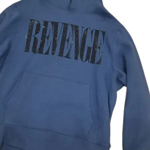 Sweat à capuche bleu surdimensionné avec strass vengeance lettre imprimer Streetwear unisexe coton lourd pull Hip Hop mode Style sweats à capuche - Product Image 3