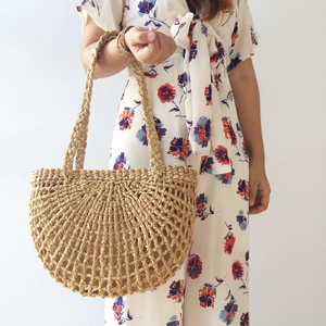 กระเป๋าโท้ทสานจากฟางธรรมชาติทำมือ พร้อมหูหิ้ว สำหรับใช้ช้อปปิ้งและไปทะเล - Product Image 3