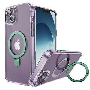 เคสกันกระแทกใสสำหรับ iPhone 15 Plus ขนาด 6.7 นิ้ว พร้อมขาตั้งแม่เหล็ก สีเขียว - Product Image 1
