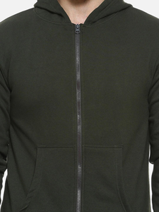 Sweat à capuche sport actif pour homme et femme, gris, col montant, sweat à capuche zippé, poche, course à pied, vert uni, sweat à capuche personnalisé - Product Image 5