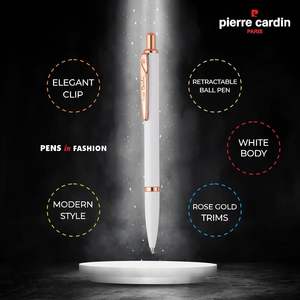 Stylo à bille fin 0,7 mm promotionnel Pierre Cardin White Stallion, ensemble de stylos à bille premium et calculatrice à grand écran 12 chiffres - Product Image 4