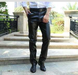 Pantalones de cuero ajustados para hombre invierno otoño desgaste cintura elástica calidad premium moda moderna con estilo - Product Image 3