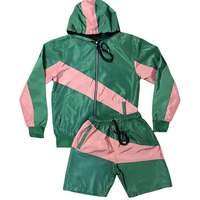 Ensemble de Veste Courte Coupe-Vent Personnalisé deux Pièces Patchwork Zip up Nylon Polyester Streetwear Survêtement Hommes Ensemble Court Coupe-Vent