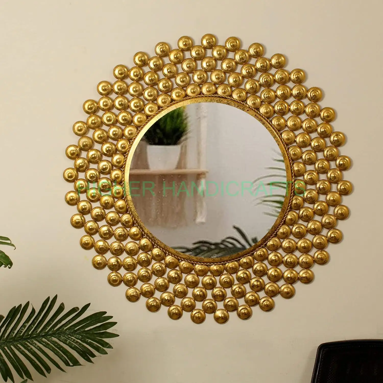 Cermin dinding dekoratif dipasang gantung logam bingkai cermin bulat untuk dekorasi rumah ruang tamu kamar tidur kamar mandi wastafel cermin