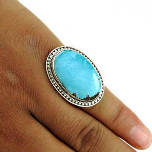 แหวนพลอยเทอร์ควอยซ์รูปวงรีขนาดใหญ่สไตล์โบฮีเมียนตะวันตก เครื่องประดับทรงเรขาคณิตสำหรับผู้หญิง ของขวัญที่สมบูรณ์แบบในราคาขายส่ง - Product Image 2