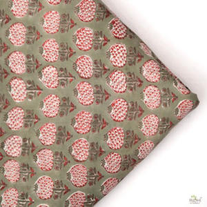 Más vendidos 100% tela de algodón puro indio Floral bloque de mano impreso verde salvia cereza rojo ropa de mujer Camisas para niños bolsos - Product Image 3