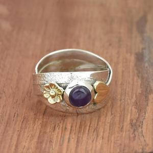 Anillo de amatista natural Anillo de declaración hecho a mano con textura de Plata de Ley 925 - Product Image 4