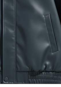 Blouson aviateur en cuir PU premium pour homme, col classique, ourlet élastique, vêtement de rue décontracté - Product Image 2