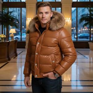 Chaqueta de Cuero Acolchada para Hombre con Capucha de Piel de Zorro, Transpirable, con Estampado a Cuadros, Chaqueta Casual de Verano - Product Image 3