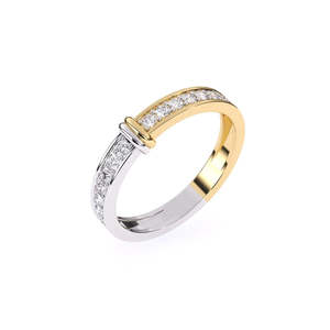 Impresionante Anillo de Dos Tonos con Diamante Redondo de 0.29 Ct Cultivado en Laboratorio, Ideal para Regalo |   En oro amarillo, blanco y rosa de 9 quilates - Product Image 3