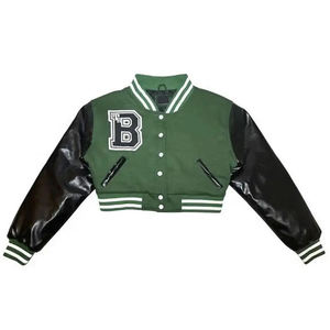 Chaqueta universitaria de béisbol recortada, venta al por mayor, chaquetas Bomber de cuero con retazos de letras de Hip Hop para mujer, ropa de calle, abrigos universitarios informales - Product Image 3