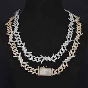 Cadena cubana de eslabones de 10 mm con moissanita y alambre de púas, de plata de ley 925, estilo hip hop punk, collar de lujo para hombre - Product Image 4