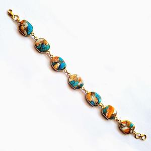 Beautiful Natural Mohave Spiny Oyster Copper Turquoise Sterling Silver Gold Plated Chain <b>Adjustable</b> Uneven Trendy <b>Bracelet</b> - Product Image 3
