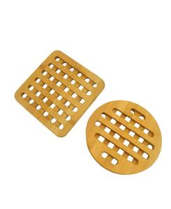 Ensemble de dessous-de-plat en bambou naturel carré et rond, lot de 2 dessous-de-plat en bois naturel pour plats chauds, table et comptoir de cuisine - Product Image 1