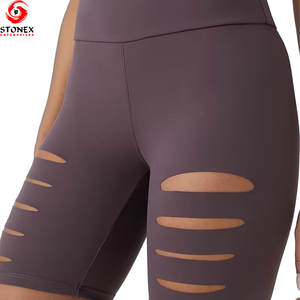 Shorts de yoga pour femmes grande taille, taille haute, compression, coupe ajustée, écologiques, imperméables, respirants, en élasthanne/polyester - Product Image 4