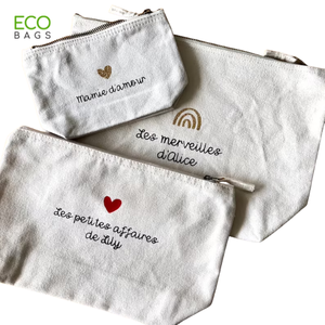 2023 OEM ODM à la mode coton toile sac cosmétique lettre conception pour trousse de toilette maquillage fermeture à glissière prix de gros pas cher - Product Image 1