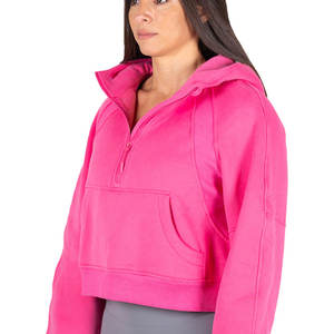 Stay Cozy Stylish Women's Eco-Friendly Winter <b>Long</b> Sleeve Turtleneck Zipper-Up Short Pink <b>Hoodie</b> for Casual Outing - Product Image 4