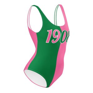 AKA costume intero costume da bagno rosa verde Premium tessuto elasticizzato greco abbigliamento personalizzato Divine nove HBCU costumi da bagno - Product Image 4