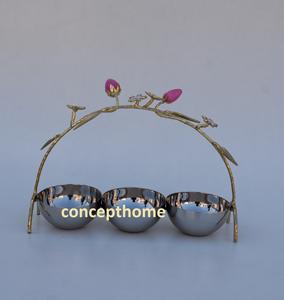 Bol décoratif nordique en métal argenté pour servir les noix, avec poignée en forme de branche florale dorée, fait main, écologique, résistant au four, bol moderne - Product Image 2