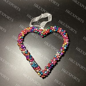 Handmade <b>Heart</b> Shape Metal Christmas <b>Ornament</b> Beaded Hanging Decor Traditional Holiday Craft - Product Image 2