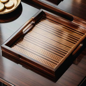 PLATEAU DE SERVICE EN BOIS PERSONNALISÉ POUR DÉCORATIF Plateaux en bambou gravés au LASER Plateaux en bois gravés avec poignée - Product Image 1
