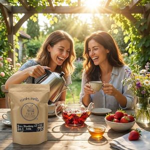 Strawberry Fields (Giamaica, Fragola e Mela). Sacchetto da tè personalizzato in carta kraft con chiusura, sacchetto stand-up per confezionamento - Product Image 3