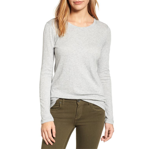 T-shirt girocollo a maniche lunghe Caslon(r) taglia Large, 100% cotone jersey traspirante, colore grigio melange - Product Image 1