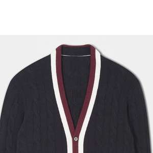 Women's Classic Knitted Stripe Winter Cardigan Thick <b>V</b>-<b>Neck</b> Casual Crew Front with Button Design Custom Logo Back <b>Sweaters</b> - Product Image 4