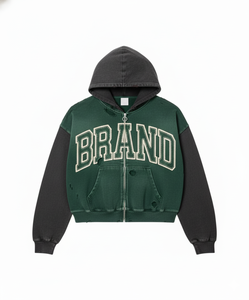 เสื้อฮู้ดดี้ผู้ชายคุณภาพสูง ผ้าฝ้าย 100% ทรงโอเวอร์ไซส์ ลวดลายสกรีน ปักลายวินเทจ ประดับคริสตัล สไตล์สตรีทแวร์ ล้างสีแบบแอซิดวอช - Product Image 5