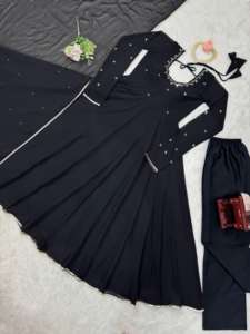 Hermoso vestido de fiesta-Fondo y Dupatta con trabajo hecho a mano con borde de encaje - Product Image 3