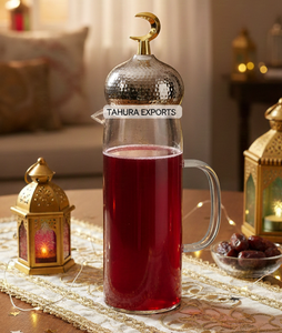 Hermosa nueva jarra de vidrio decorativa de Eid y Ramadán, tarros y tapa de minarete, perilla de Luna Dorada para almacenamiento, contenedor de mesa para servir - Product Image 1