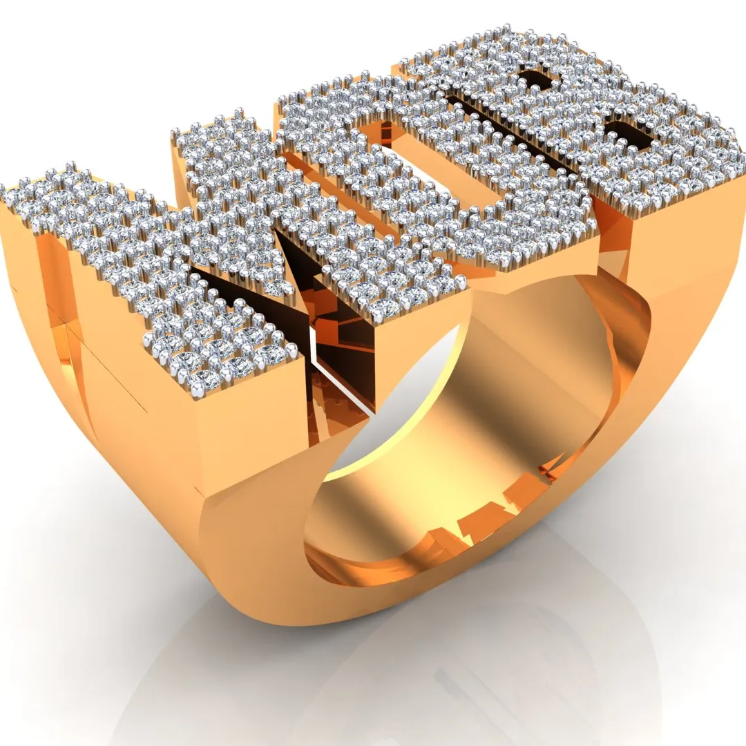 14kt yellow Gold custom name championship Ring Real EF VS NATURAL Diamond Ring for men