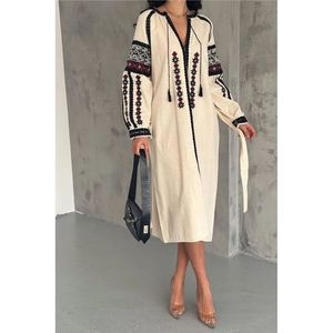 Vestido Maxi Bordado para Bodas, Fiestas, Oficina, Estilo Boho Transpirable con Cierre y Decoraciones Drapeadas, Talla Única, ODM - Product Image 1