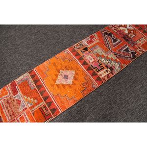 Tapis turc, tapis vintage 2,2x9,5 pieds, tapis géométrique orange brun - Product Image 3