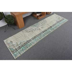 Alfombra de lana turca verde y azul vintage, diseño de retales de tejido plano de 230x760 pies para decoraciones de sala de estar con respaldo de látex - Product Image 2