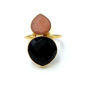 Best Quality 18K Gold Plated <b>Black</b> Onyx & Peach Moonstone <b>Heart</b> Ring for Girls Trendy Wedding Jewelry From India - Product Image 5