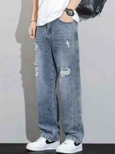 Pantalones vaqueros rasgados desgastados para hombre góticos Vintage de moda, pantalones vaqueros de ajuste Regular, traje informal elegante para fiesta de otoño, ropa de calle - Product Image 3