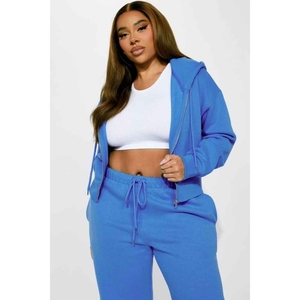 Nuevo Conjunto Deportivo de Moda para Mujer, con Logotipo Personalizado, Sudadera con Cremallera, Pantalones Deportivos Lisos, Conjunto de Invierno de Algodón y Felpa - Product Image 1