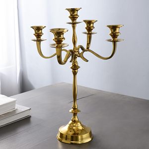 Elegant five-arm <b>gold</b> candelabra centerpiece. Available at wholesale prices. - Product Image 3