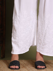 Chikan bordado ecológico crepé Palazzo de talla grande Ropa Étnica para mujer con cintura elástica y cintura media para el verano - Product Image 3