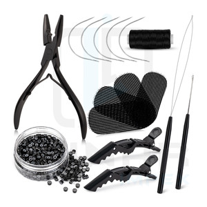 Ofrecemos herramientas de extensión de cabello personalizadas con accesorios en color negro mate con etiquetado de marca - Product Image 1