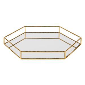 Élégant plateau en métal et verre miroir au design artisanal idéal pour les arrangements de table - Product Image 2